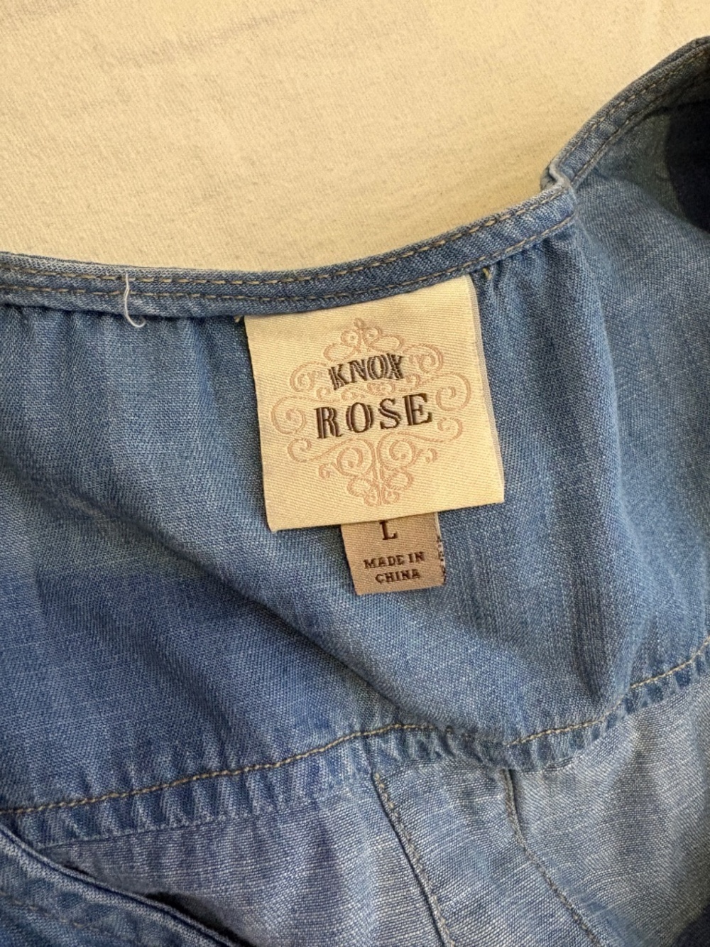 Knox Rose Chambray Denim Jumpsuit Button Front Tie Waist Sleeveless Women's Sz L - Picture 3 of 6